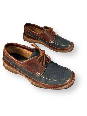 Born Men's Boat Shoes Brown & Navy Moc Toe Lace-Up Size 11.5 M/W